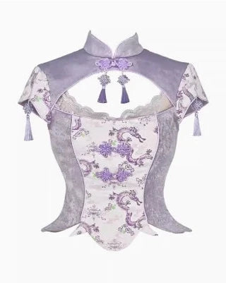 Chinese Style Party Outfit Set - Top & Sleeves Pastel Kitten