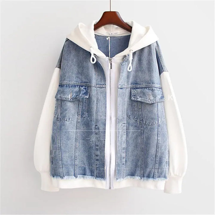 Casual Two-Piece Hooded Denim Jacket Pastel Kitten