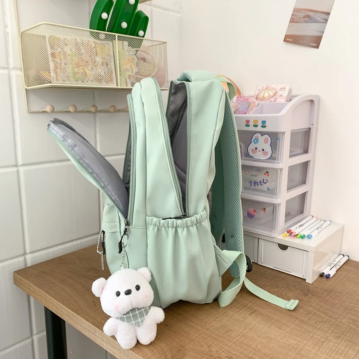 Cute Waterproof College Backpack Pastel Kitten