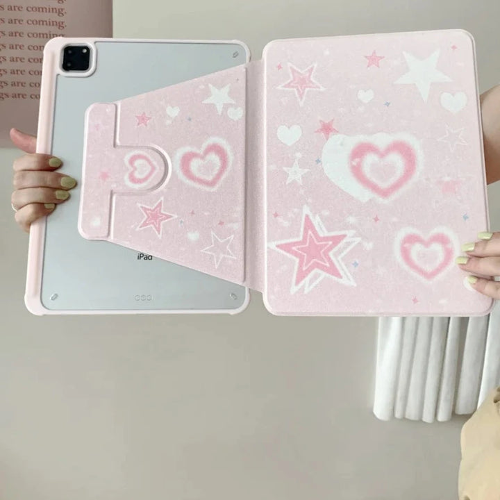 Cute Pink Heart iPad Case Pastel Kitten