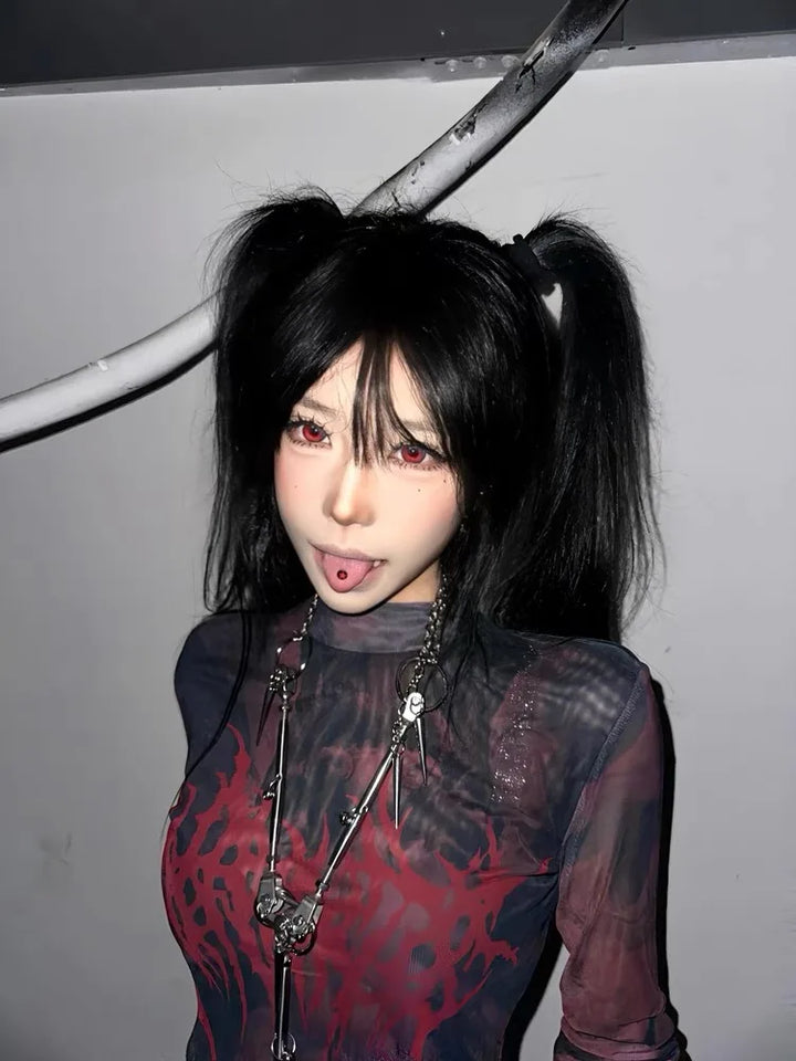 2000s Punk Mesh Top Pastel Kitten