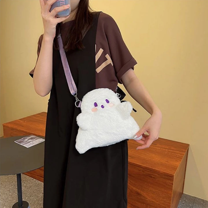 Cute Ghost Fluffy Backpack Pastel Kitten