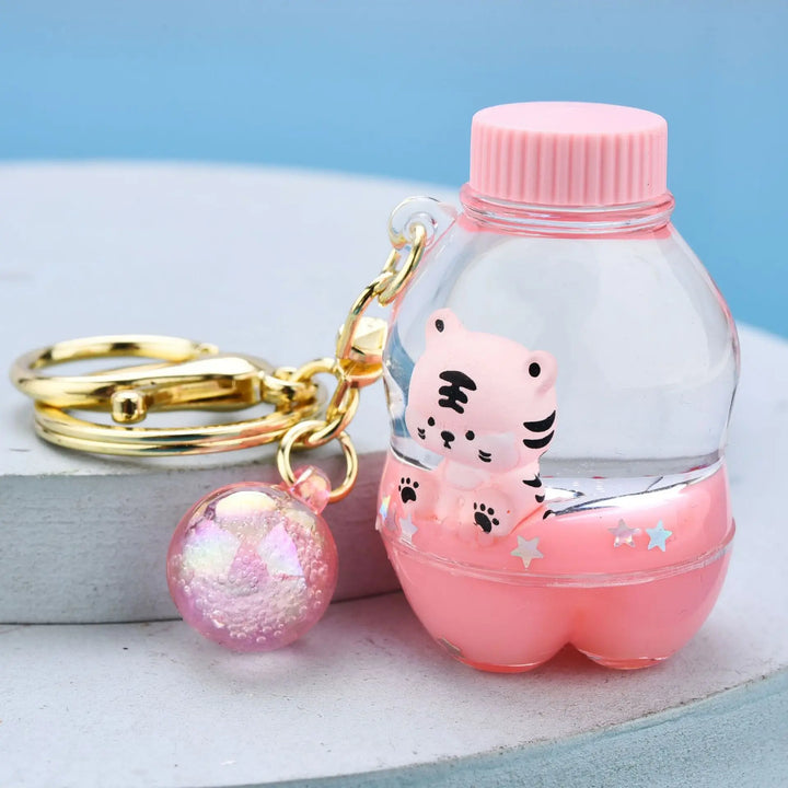Cartoon Bottle Tiger Keychains Pastel Kitten