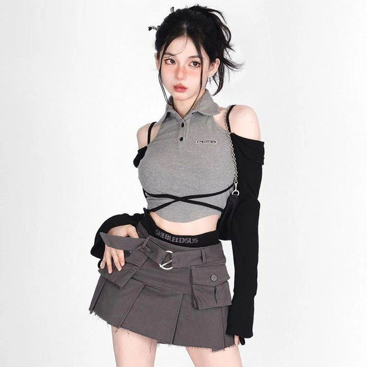 Y2K Techwear Set - Top & Skirt Pastel Kitten