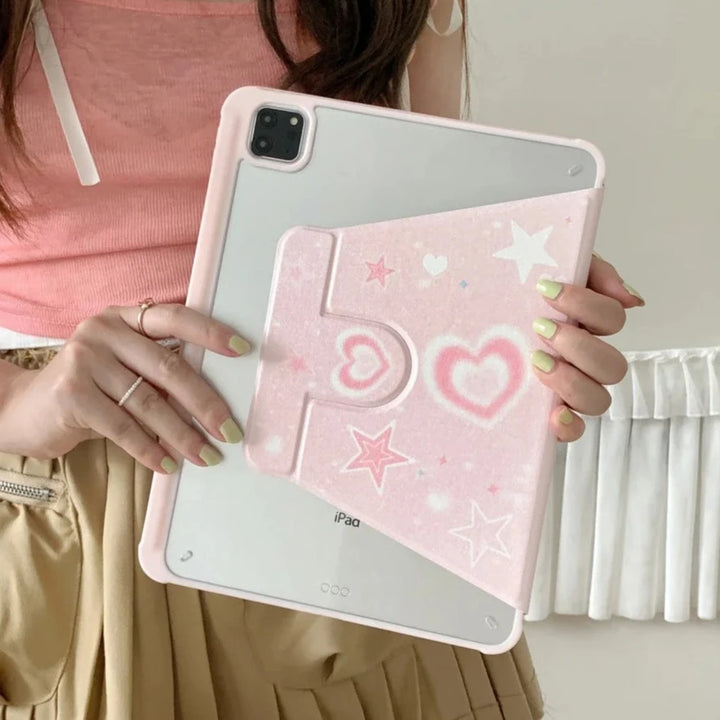 Cute Pink Heart iPad Case Pastel Kitten