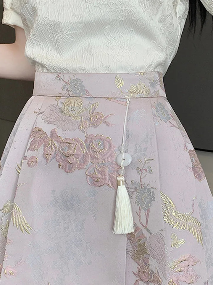 Cute Chinese Style Embroidered Skirt Pastel Kitten