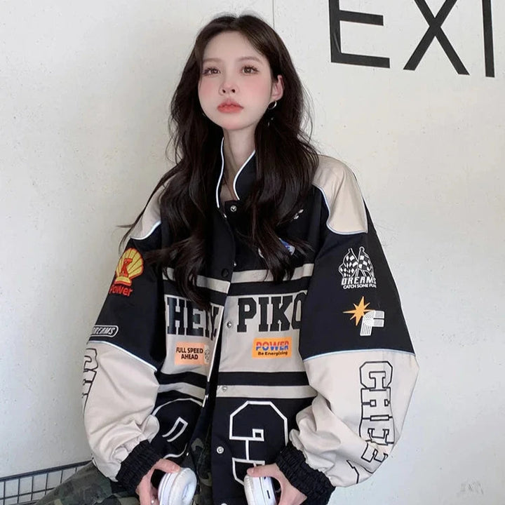 Y2K Oversized Racer Jacket Pastel Kitten