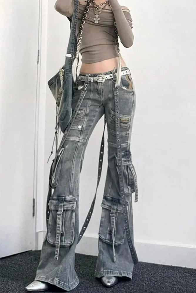 Y2K Grunge Slim Jeans Pastel Kitten