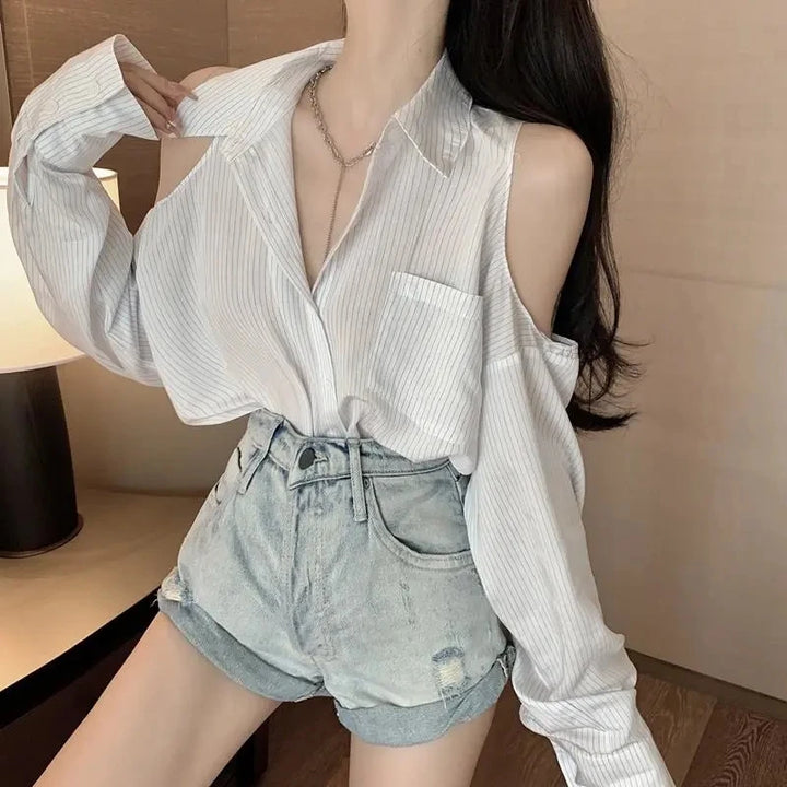 Korean Casual Off-Shoulder Blouse Pastel Kitten