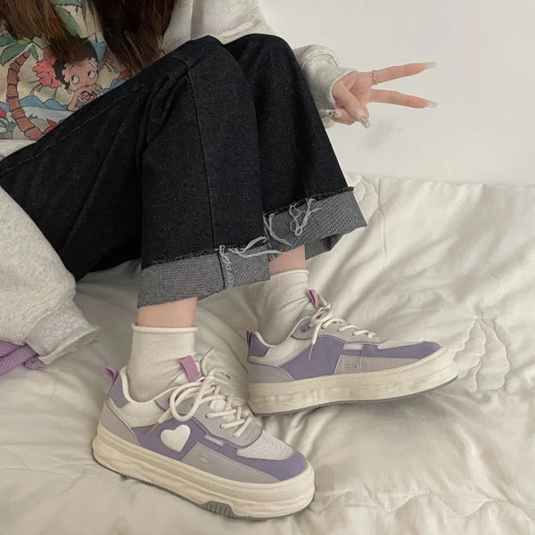 Kawaii Purple Heart Sneakers Pastel Kitten