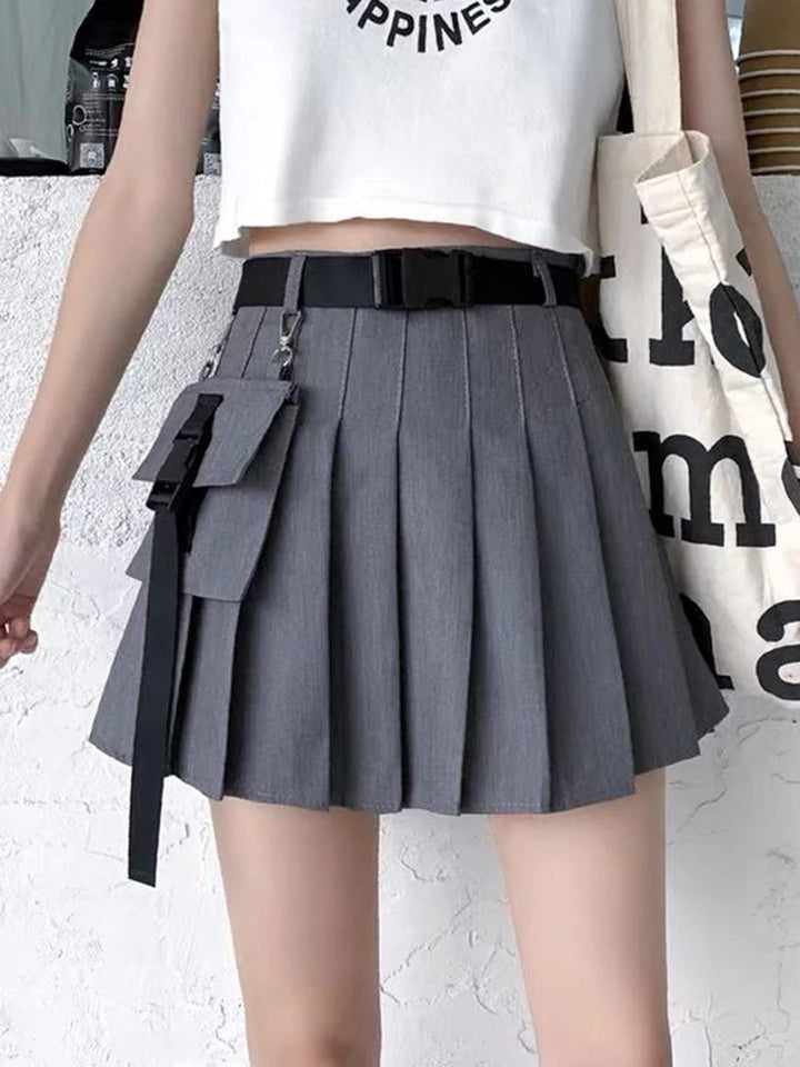 Cyberpunk Pleated Cargo Mini Skirt Pastel Kitten