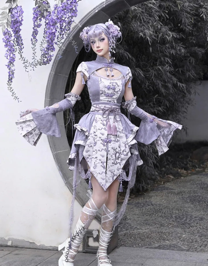 Chinese Style Party Outfit Set - Top & Sleeves Pastel Kitten