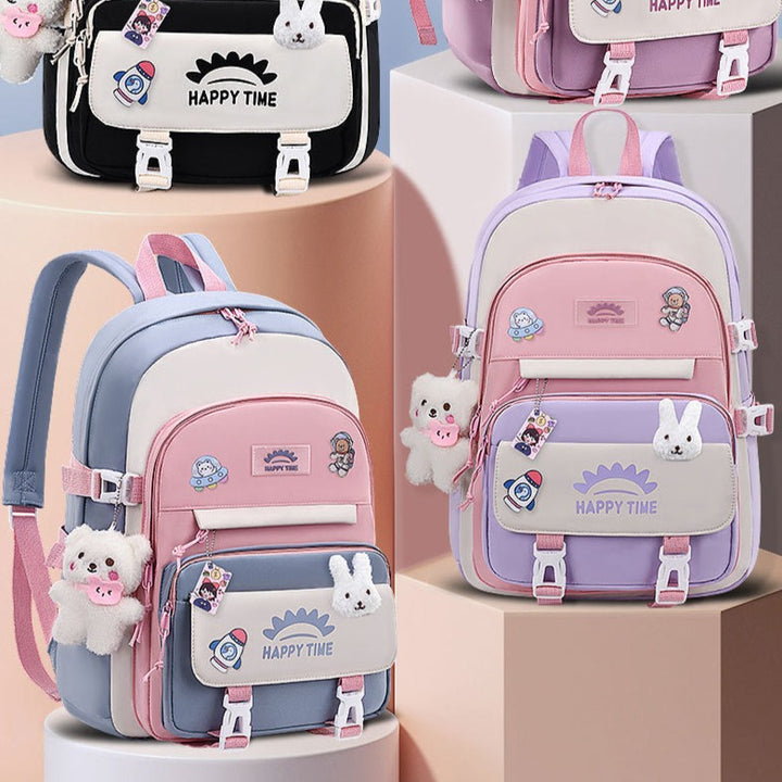 Cute Multi-Pocket Backpack Pastel Kitten