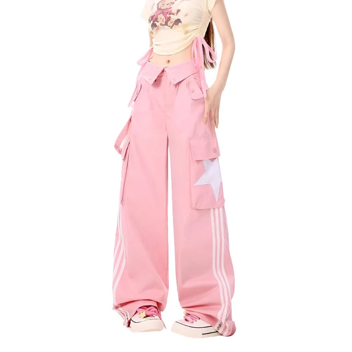 Y2K Parachute Cargo Pants Pastel Kitten