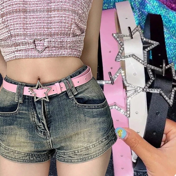 Y2K Sparkling Star Buckle Belt Pastel Kitten