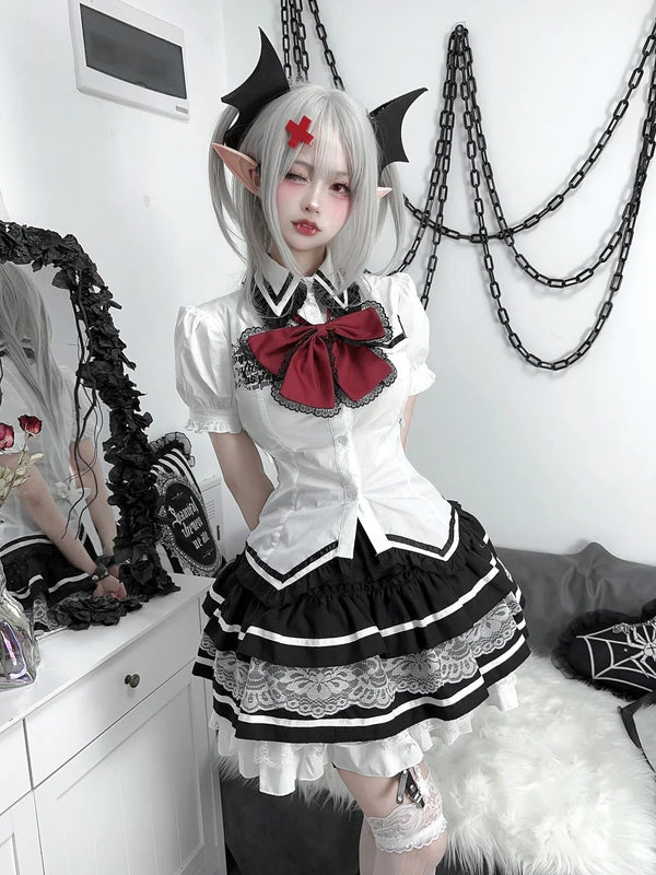 Gothic Lolita Outfit Set - Blouse & Skirt Pastel Kitten