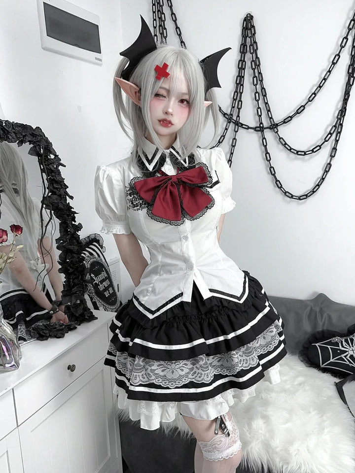 Gothic Lolita Outfit Set - Blouse & Skirt Pastel Kitten