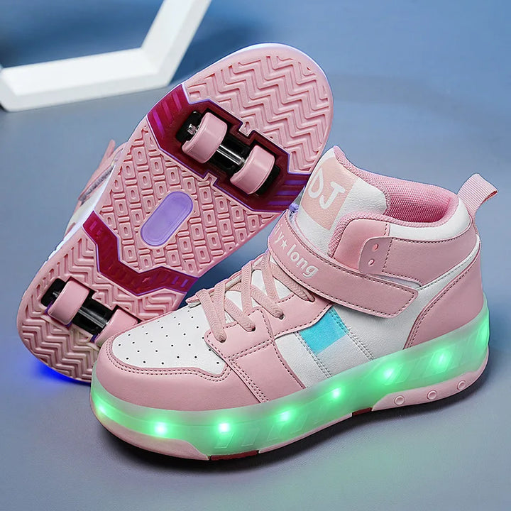 Cute LED Light Roller Sneakers Pastel Kitten