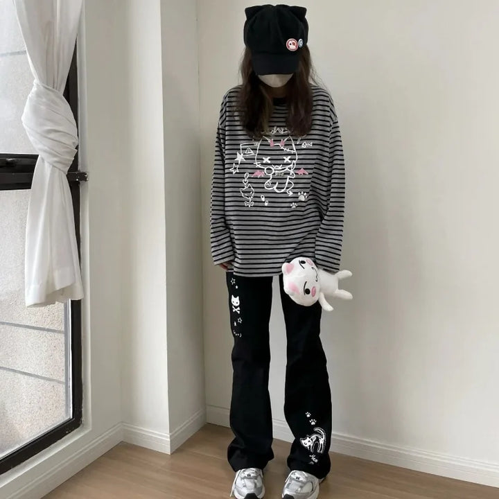 Dark Y2K Japanese Pants Pastel Kitten