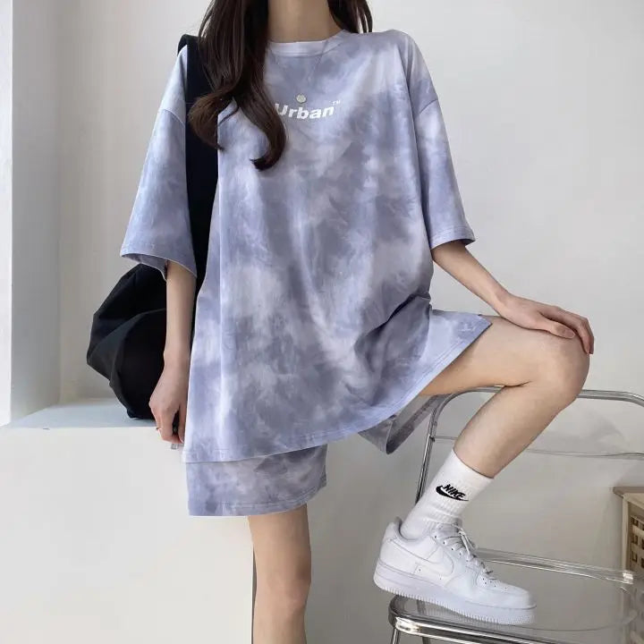 Casual Tie Dye Outfit Set - T-Shirt & Shorts Pastel Kitten