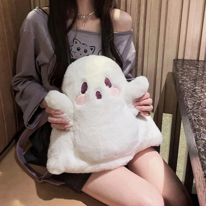 Cute Ghost Fluffy Backpack Pastel Kitten