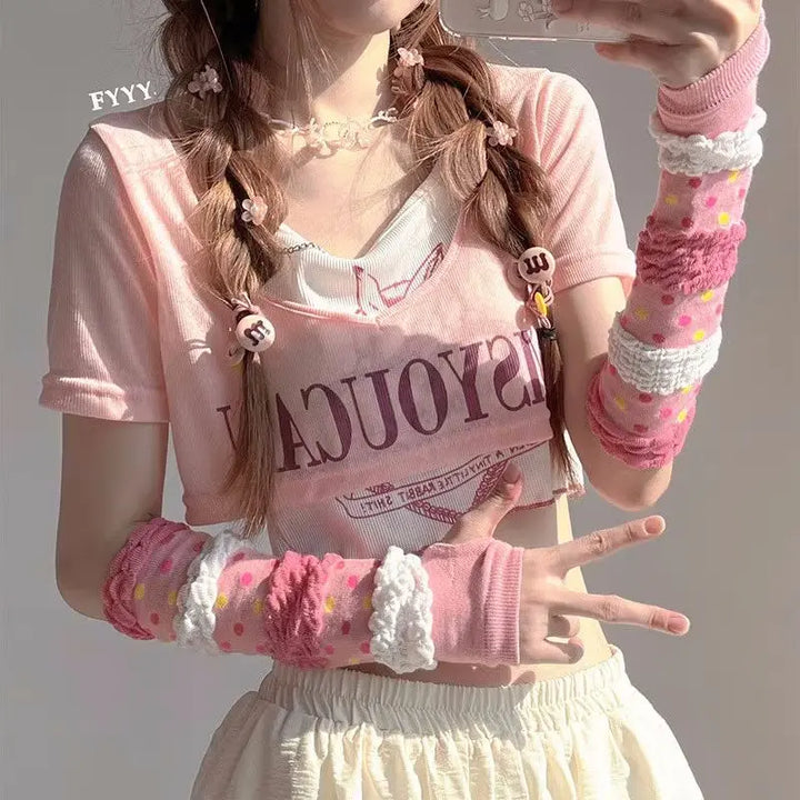 Cute Lolita Pink Gloves Pastel Kitten