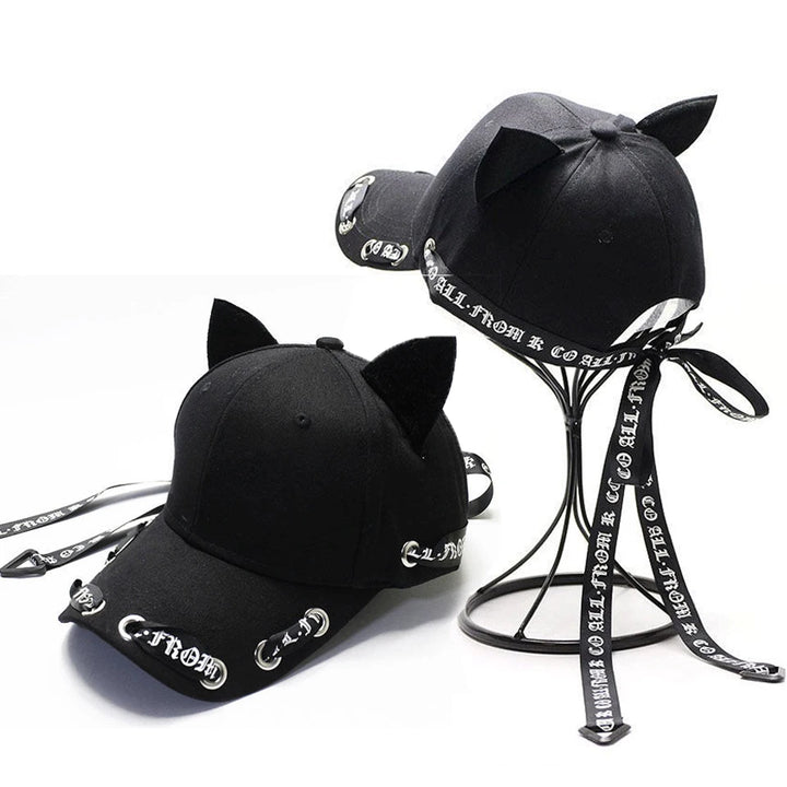 Dark Cat Ears Baseball Hat Pastel Kitten