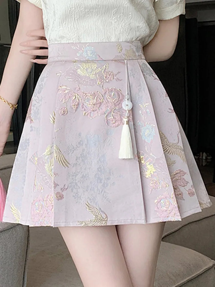 Cute Chinese Style Embroidered Skirt Pastel Kitten