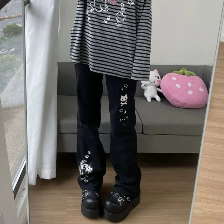 Dark Y2K Japanese Pants Pastel Kitten