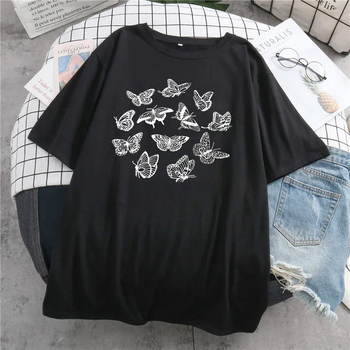 Gothic Butterfly Print T-Shirt Pastel Kitten