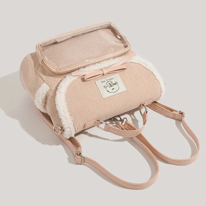 Cute Corduroy Messenger Bag Pastel Kitten