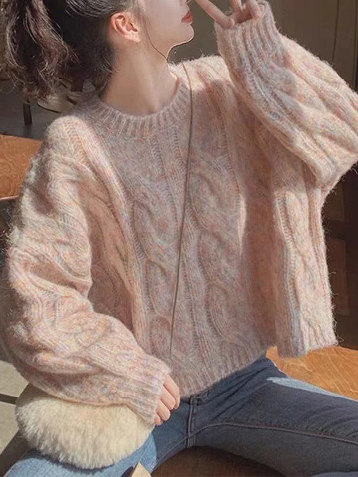 Cute Knitted Loose Sweater Pastel Kitten