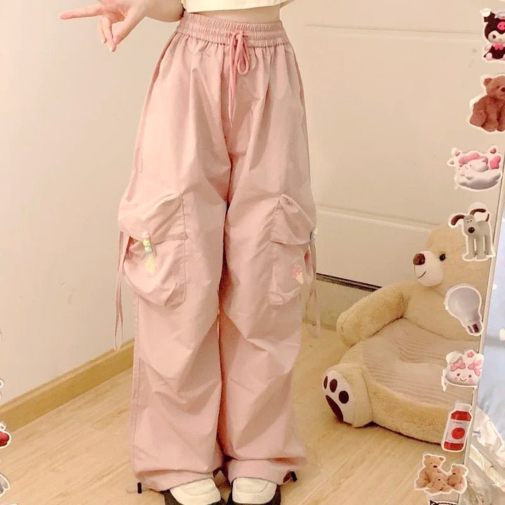 Cute Japanese Cargo Pants Pastel Kitten