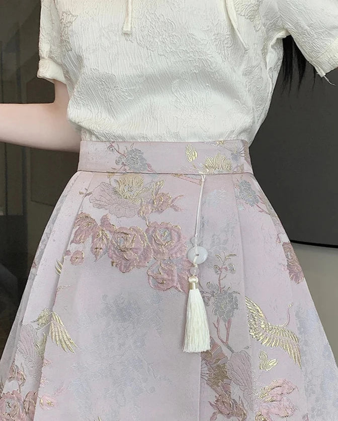 Cute Chinese Style Embroidered Skirt Pastel Kitten