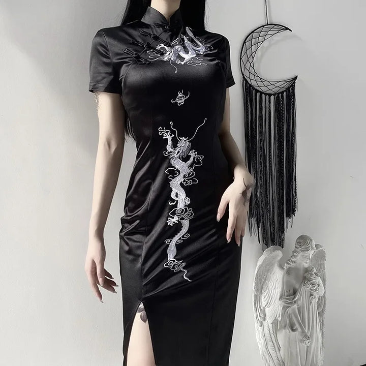 Gothic Retro Cheongsam Dress Pastel Kitten