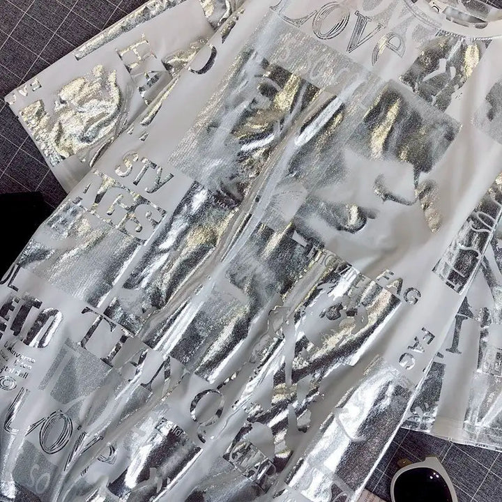 Harajuku Oversized Silver T-Shirt Pastel Kitten