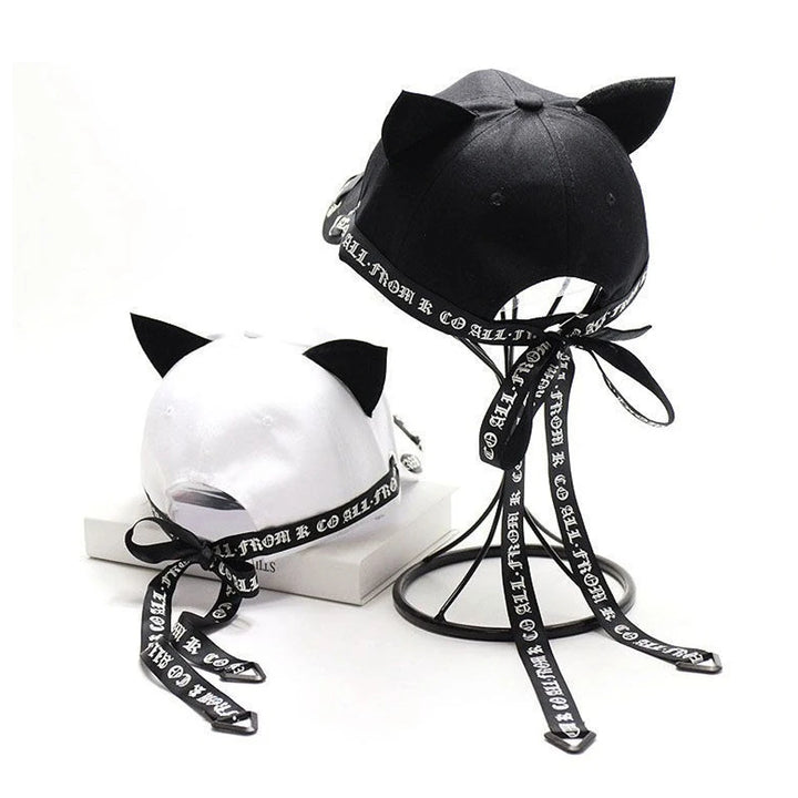 Dark Cat Ears Baseball Hat Pastel Kitten