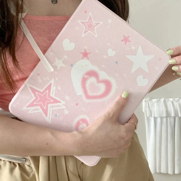 Cute Pink Heart iPad Case Pastel Kitten