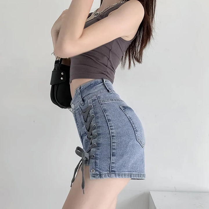 Korean High Waist Jean Shorts Pastel Kitten