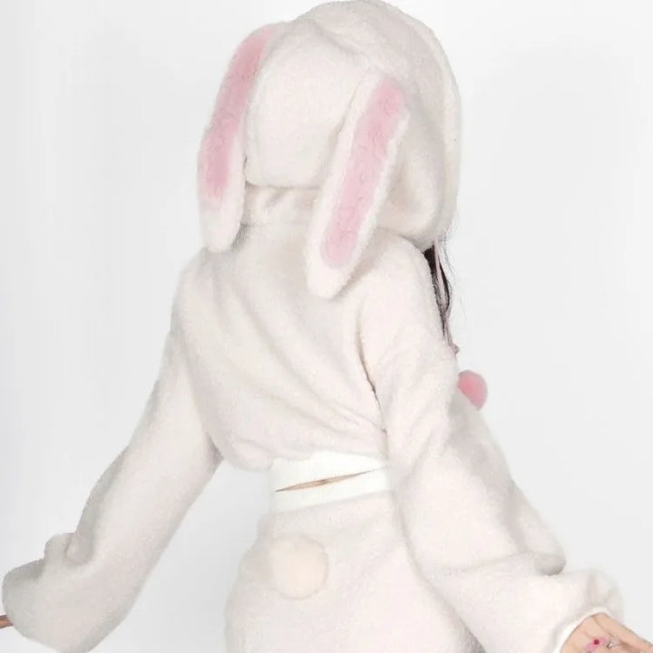 Kawaii Fluffy Rabbit Outfit Set - Hoodie & Skirt - Pastel Kitten