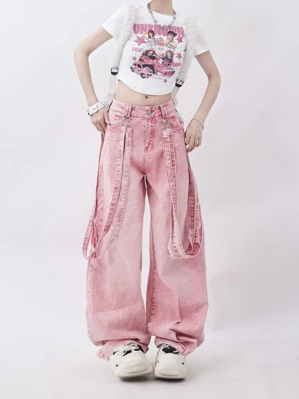Pink Y2K Cargo Jeans Pastel Kitten