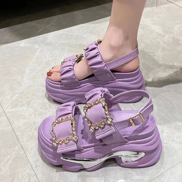 Bling Chunky Wedge Sandals Pastel Kitten