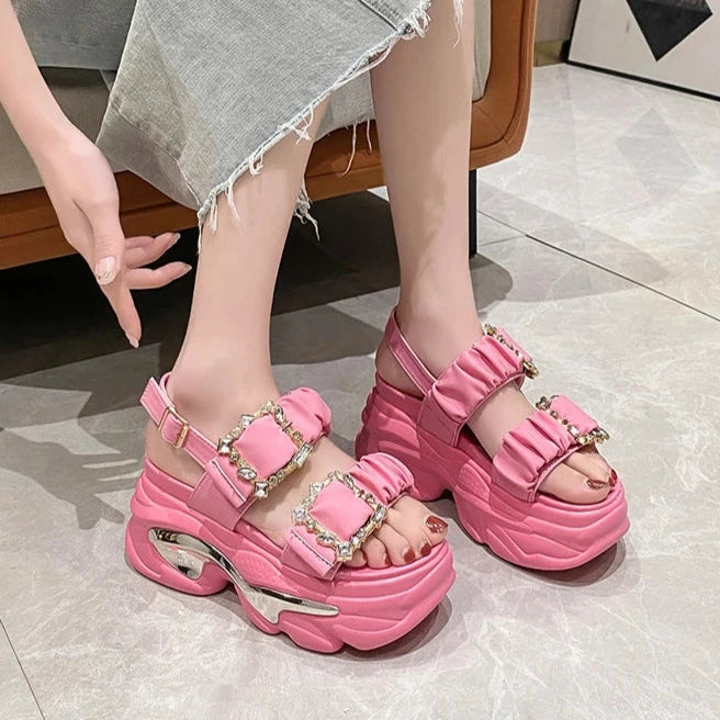 Bling Chunky Wedge Sandals Pastel Kitten