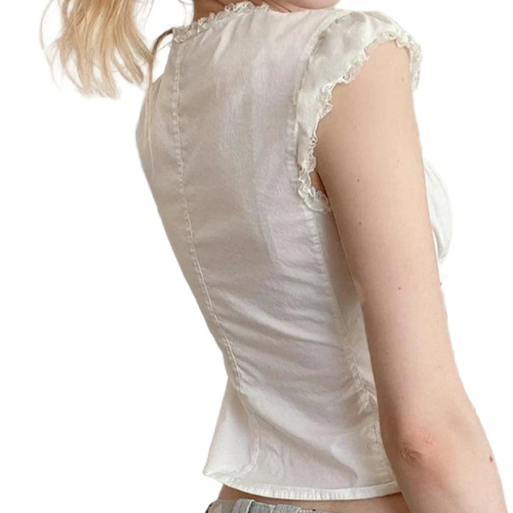 Cute Short Sleeve Lace Top Pastel Kitten