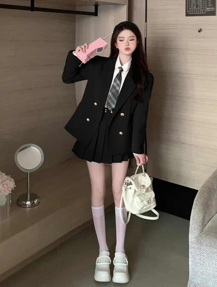 Kawaii School Uniform Outfit Set- Blazer, Shirt & Mini Skirt Pastel Kitten