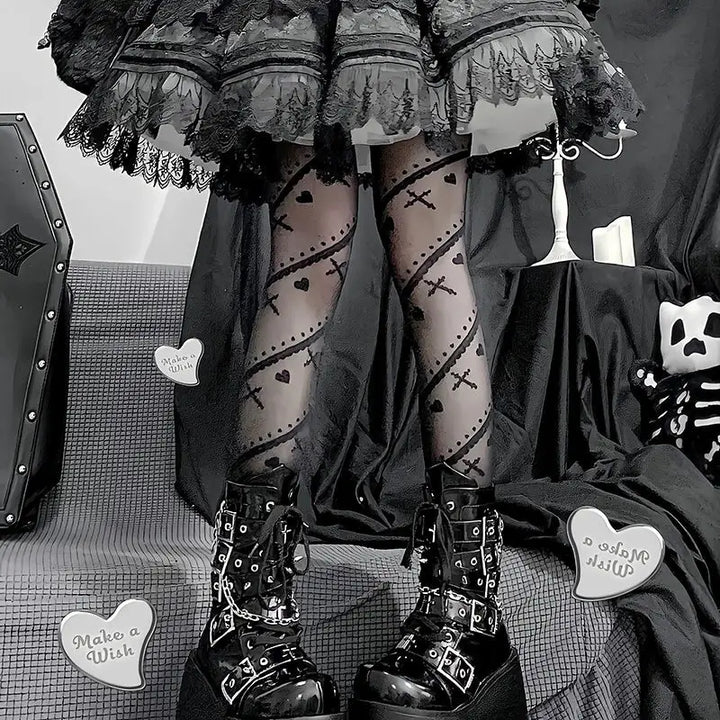 Gothic Lolita Heart Stockings Pastel Kitten