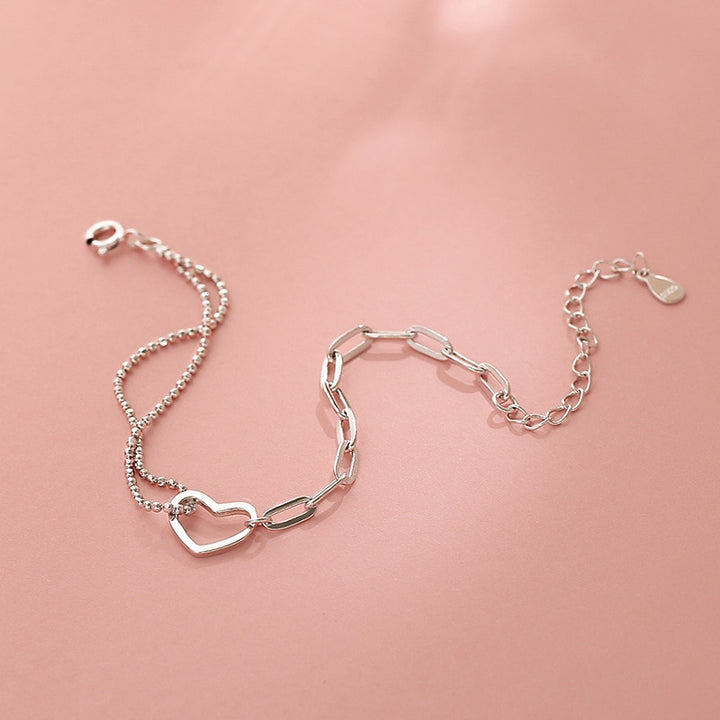 Silver Heart Chain Bracelet Pastel Kitten