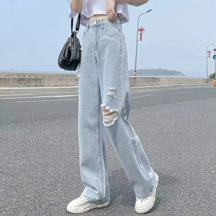 Ripped High Waist Loose Jeans Pastel Kitten