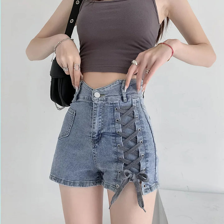 Korean High Waist Jean Shorts Pastel Kitten