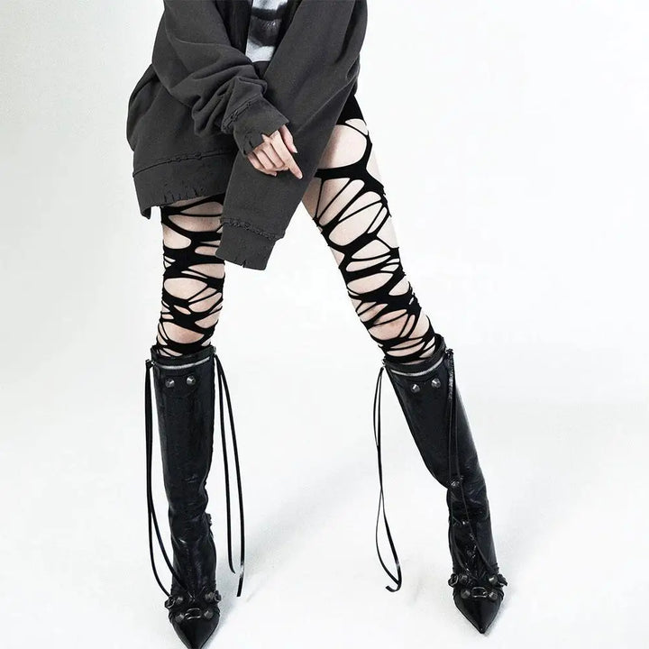 Y2K Gothic Torn Stockings Pastel Kitten